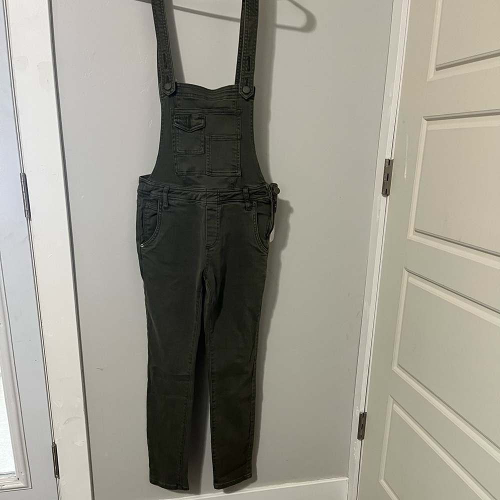 Free People Women’s Bib Olive Green Skinny Overalls Size 24